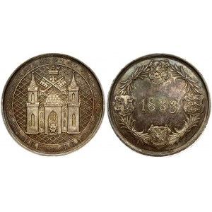 Latvia Medal 1883 Riga Hanseatic League 600th Anniversary. By G. Schappan. Averse: Castle gate with lion...