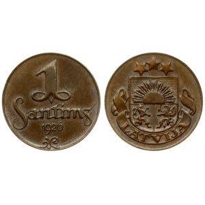 Latvia 1 Santims 1926 Averse: National arms above ribbon. Reverse: Value and date. Edge Description: Plain. Bronze...