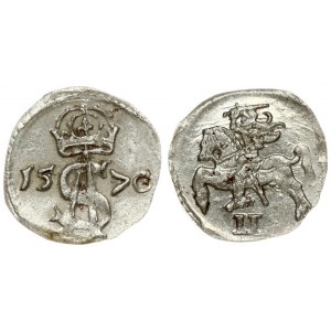 Lithuania 2 Denar 1570 Vilnius. Sigismund II Augustus(1547-1572) Averse: King on charging horse. Reverse: Crowned A...