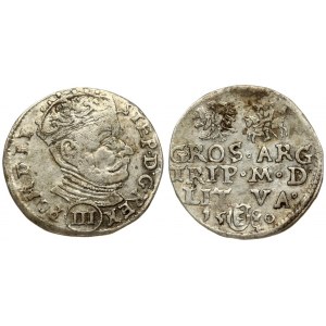 Lithuania 3 Groszy 1580 Vilnius. Stephen Bathory(1576–1586). Averse: Crowned bust right. Reverse: Value; divided date...