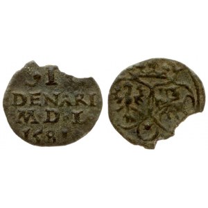 Lithuania 1 Denar 1581 Vilnius. Stephen Bathory(1576–1586). Averse: Coat of arms. Reverse Lettering...