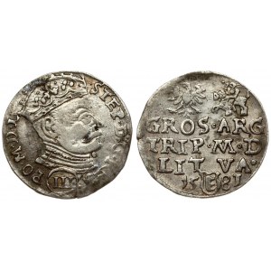 Lithuania 3 Groszy 1581 Vilnius. Stephen Bathory(1576–1586). Averse: Crowned bust right. Reverse: Value; divided date...