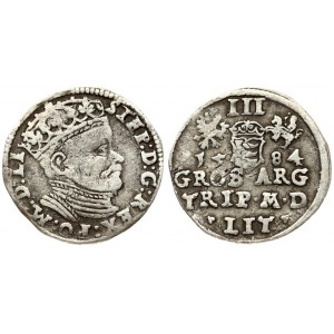 Lithuania 3 Groszy 1584 Vilnius. Stephen Bathory(1576–1586). Averse: Crowned bust right. Reverse: Value; divided date...