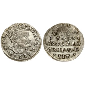 Lithuania 3 Groszy 1584 Vilnius. Stephen Bathory(1576–1586). Averse: Crowned bust right. Reverse: Value; divided date...