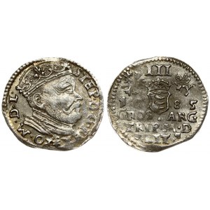 Lithuania 3 Groszy 1585 Vilnius. Stephen Bathory(1576–1586). Averse: Crowned bust right. Reverse: Value; divided date...