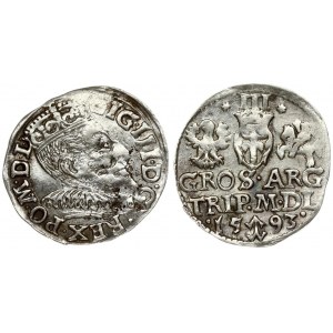 Lithuania 3 Groszy 1593 Vilnius. Sigismund III Vasa (1587-1632) Averse: Crowned bust right. Reverse: Value...