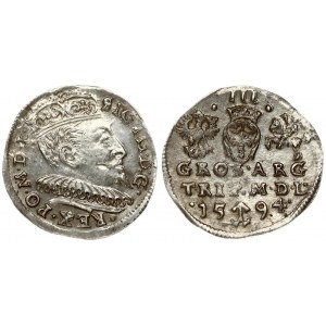 Lithuania 3 Groszy 1594 Vilnius. Sigismund III Vasa (1587-1632) Averse: Crowned bust right. Reverse: Value...