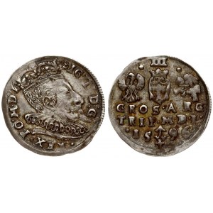 Lithuania 3 Groszy 1596 Vilnius. Sigismund III Vasa (1587-1632) Averse: Crowned bust right. Reverse: Value...