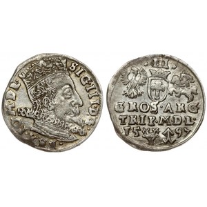 Lithuania 3 Groszy 1597 Vilnius. Sigismund III Vasa (1587-1632) Averse: Crowned bust right. Reverse: Value...