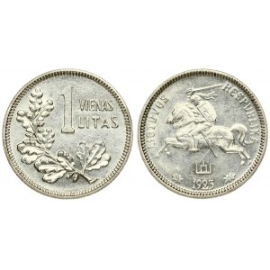 Lithuania 1 Litas 1925 Averse: National arms. Reverse: Value above oak leaves. Edge Description: Milled. Silver...