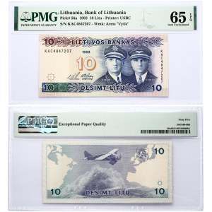 Lithuania 10 Litu 1993 Banknote. Bank of Lithuania Pick#56a 1993 10 Litu - Printer: USBC S/N KAC4847207 - Wmk: Arms ...