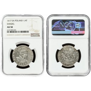 Poland Gdansk 1 Ort 1617 SA Sigismund III Vasa (1587-1632). Averse Lettering: SIGIS III D G REX POL M D L R PRVS...