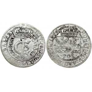 Poland 1 Gulden (Tymf) 1666 AT Bydgoszcz. John II Casimir Vasa (1649–1668). Averse: Crowned monogram. Reverse...