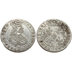 Poland 18 Groszy 1667 Bydgoszcz. John II Casimir Vasa (1649–1668). Averse: Crowned portrait bust right. Reverse...