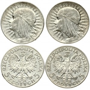 Poland 5 Zlotych 1933 & 1934 (w) Warsaw. Averse: National arms flanked by value. Averse Legend: RZECZPOSPOLITA POLSKA...