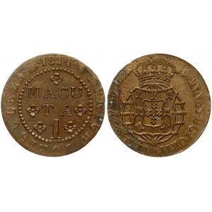 Angola 1 Macuta 1814 Joao VI(1799-1816). Averse: Crowned arms. Reverse: Value and rosettes within beaded circle. Copper...