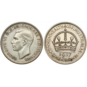 Australia 1 Crown 1937(m) George VI(1936-1952). Averse: Head left. Reverse: Crown above date and value...