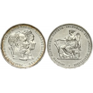Austria 2 Gulden MDCCCLXXIX (1879) Silver Wedding Anniversary. Franz Joseph I(1848-1916). Averse: Conjoined heads right...