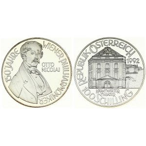 Austria 100 Schilling 1992 Averse: Theater building; value below. Reverse: Bust of Otto Nicolai; 3/4 right...