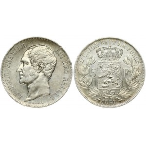 Belgium 5 Francs 1851 Leopold I(1831-1865). Averse: Head left. Averse Legend: LEOPOLD PREMIER ROI DES BELGES. Reverse...