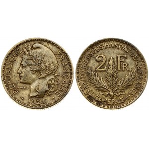 Cameroon 2 Francs 1924(a) Averse: Laureate head left; date below. Reverse: Denomination above three branch spray...