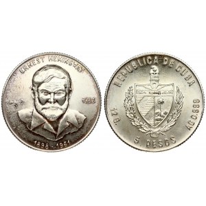 Cuba 5 Pesos 1982 Ernest Hemingway. Averse: National arms within wreath; denomination below. Reverse...