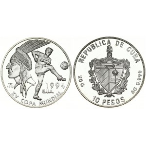 Cuba 10 Pesos 1992 World Cup Soccer. Averse: Arms with plain field at lower right; thin wreath; thick characters...