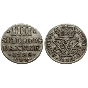 Denmark 4 Skilling 1728 CW Frederik IV(1699-1730). Averse: Crowned double 'F4' monogram; legend around. Reverse: Value...