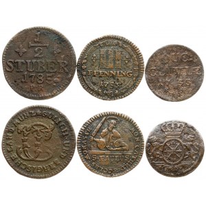 Germany CLEVES 1 Duit  1753 & JÜLICH-BERG 1/2 Stüber 1785 PR & MUNSTER 3 Pfennig 1753. Averse...