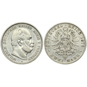 Germany PRUSSIA 2 Mark 1876A Wilhelm I(1861-1888). Averse: Head right. Averse Legend: WILHELM DEUTSCHER KAISER KONIG V...