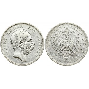 Germany SAXONY 5 Mark 1894 E  Albert(1873-1902). Averse: Head right. Averse Legend: ALBERT KOENIG VON SACHSEN. Reverse...
