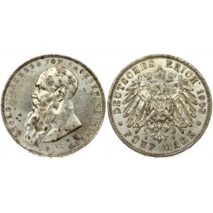 Germany SAXE-MEININGEN 5 Mark 1908D Georg II(1866-1914). Averse: Head left; short beard. Reverse...