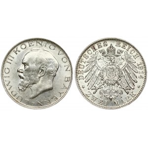 Germany BAVARIA 2 Mark 1914D Ludwig III(1913-1918). Averse: Head left. Reverse: Crowned imperial eagle...