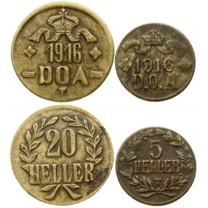 Germany East Africa 5 Heller & 20 Heller 1916T Wihelm II(1888-1918). Averse: Crown with ribbon above date. Reverse...