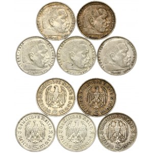 Germany Third Reich 5 Reichsmark 1935 & 1936 Hindenburg issue. Averse: Eagle divides date; denomination below. Reverse...