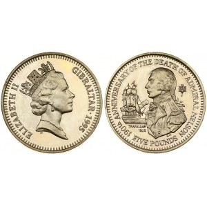Gibraltar 5 Pounds 1995 AA 190th Anniversary - Death Of Admiral Nelson. Elizabeth II(1952-). Averse: Crowned head right...