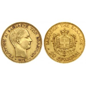 Greece 20 Drachmai 1876 A George I (1863-1913). Averse: Young head right. Reverse: Arms within crowned mantle. Gold...
