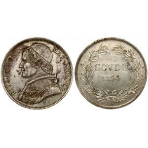 Italy Papal States 1 Scudo 1854-IXR Pius IX (1846-1878). Averse: Bust left without NIC. CER. BARA below bust...