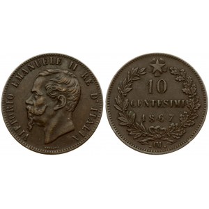 Italy 10 Centesimi 1867 OM Victor Emmanuel II(1861-1878). Averse: Head left. Averse Legend: VITORIO EMANUELE II.....