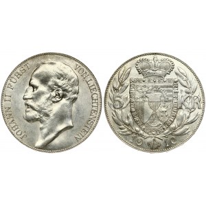 Liechtenstein 5 Kronen 1910 John II(1858-1929). Averse: Head left. Averse Legend: JOHANN II. FURST... Reverse...
