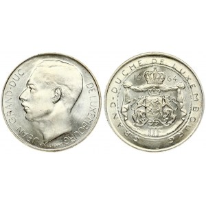 Luxembourg 100 Francs 1964 Jean(1964 - 2000). Averse: Head left. Reverse: Crowned mantled arms with supporters. Silver...