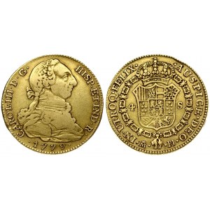 Spain 4 Escudos 1779 PJ Charles III(1759-1788). Averse: Bust right. Averse Legend...