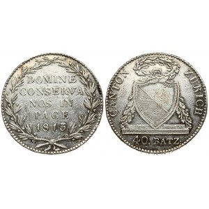 Switzerland ZURICH 40 Batzen 1813 Averse: Shield with garland at sides; wreath above; value below. Averse Legend...