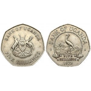Uganda 5 Shillings 1972 Averse: National arms. Reverse: East African crowned crane within circular sprig...