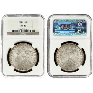 USA 1 Dollar 1881 'Morgan Dollar' Philadelphia. Averse: Liberty head; facing left. Lettering: E·PLURIBUS·UNUM LIBERTY...