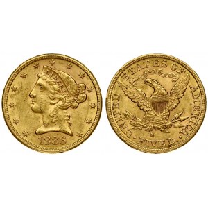 USA 5 Dollars 1886 S San Francisco. Liberty / Coronet Head - Half Eagle With motto. Averse...
