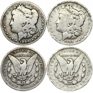 USA 1 Dollar 1891 & 1900 O 'Morgan Dollar' Philadelphia & New Orleans. Averse: Liberty head; facing left. Lettering...