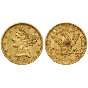 USA 5 Dollars 1903 S San Francisco. Liberty / Coronet Head - Half Eagle With motto. Averse...
