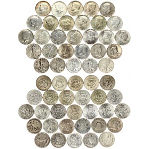 USA 1/2 Dollar (1937-1969) Walking Liberty Half Dollar & Franklin Half Dollar & Kennedy Half Dollar Silver. KM 142; 199...