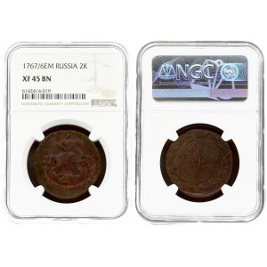 Russia 2 Kopecks 1767/6 EM. Catherine II (1762-1796). Averse: Crowned monogram divides date within wreath. Reverse: St...